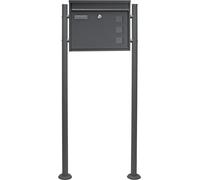 Wiltec Kit Boîte aux lettres V12 avec Pied de support, Verrouillable, Couleur anthracite, Acier galvanisé, 360 x 115 x 320 mm, avec Clapet, Fenêtres et Porte-nom