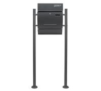 Wiltec Kit Boîte aux Lettres V4 & Porte-journaux avec Pied de Support, Verrouillable, Gris Anthracite, Acier galvanisé, 350 x 95 x 445 mm, avec Fenêtre