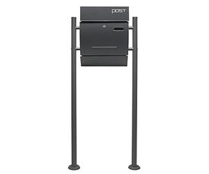 Wiltec Kit Boîte aux Lettres V4 & Porte-journaux avec Pied de Support, Verrouillable, Gris Anthracite, Acier galvanisé, 350 x 95 x 445 mm, avec Fenêtre