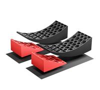 WilTec Kit Cales de Roue Rondes, 15 x 40 x 11 cm / 15 x 20,8 x 9,8 cm, capacité 13 t, avec Tapis et Niveau à Bulle en T, Protection de pneus pour Camping-Cars et remorques