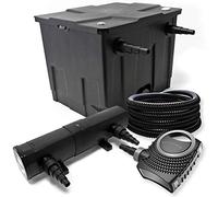 Wiltec Kit complet: CBF-350 Filtre de bassin jusqu'à 12000 L Biologique, NEO10000 SuperECO pompe de filtration 10000l/h 80W, CUV-224 lampe uv UVC Clarificateur avec 24W, 25m Tuyau 25 mm