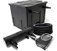 Wiltec Kit complet: CBF-350 Filtre de bassin jusqu'à 12000 L Biologique, NEO10000 SuperECO pompe de filtration 10000l/h 80W, CUV-236 lampe uv UVC Clarificateur avec 36W, 25m Tuyau 25 mm