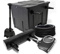 Wiltec Kit complet: CBF-350 Filtre de bassin jusqu'à 12000 L, NEO10000 pompe de filtration 10000l/h 80W, CUV-236 lampe uv 36W, 25m Tuyau 25 mm, HJ-943 fontaine 800l/h 16W