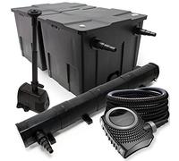 Wiltec Kit complet: CBF-350B Filtre de bassin jusqu'à 60000 L, NEO10000 pompe de filtration 10000l/h 80W, CUV-272 lampe uv 72W, 25m Tuyau 25 mm, HJ-943 fontaine 800l/h 16W