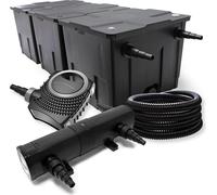 Wiltec Kit complet: CBF-350C Filtre de bassin jusqu'à 90000 L Biologique, NEO10000 SuperECO pompe de filtration 10000l/h 80W, CUV-224 lampe uv UVC Clarificateur avec 24W, 25m Tuyau 25 mm