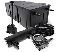 Wiltec Kit complet: CBF-350C Filtre de bassin jusqu'à 90000 L, NEO10000 pompe de filtration 10000l/h 80W, CUV-224 lampe uv 24W, 25m Tuyau 25 mm, HJ-943 fontaine 800l/h 16W