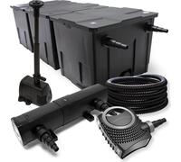 Wiltec Kit complet: CBF-350C Filtre de bassin jusqu'à 90000 L, NEO10000 pompe de filtration 10000l/h 80W, CUV-224 lampe uv 24W, 25m Tuyau 25 mm, HJ-943 fontaine 800l/h 16W