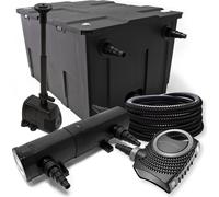 Wiltec Kit complet: CBF-550 Filtre de bassin jusqu'à 60000 L, NEO10000 pompe de filtration 10000l/h 80W, CUV-224 lampe uv 24W, 25m Tuyau 25 mm, HJ-943 fontaine 800l/h 16W