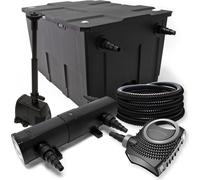 Wiltec Kit complet: CBF-550 Filtre de bassin jusqu'à 60000 L, NEO10000 pompe de filtration 10000l/h 80W, CUV-236 lampe uv 36W, 25m Tuyau 25 mm, HJ-943 fontaine 800l/h 16W