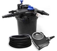 Wiltec Kit complet: CPF-15000 Filtre de bassin à pression jusqu’à 30000 L avec 18 Watt UV-C lampe uv, NEO8000 SuperEco pompe de filtration 8000l/h 70W, 25m Tuyau 25 mm (1")