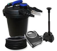 Wiltec Kit complet: CPF-180 Filtre de bassin à pression jusqu’à 6000 L avec 11 Watt lampe uv, NEO8000 SuperEco pompe de filtration 8000l/h 70W, 25m Tuyau 25 mm (1"), HJ-943 ECO fontaine 800l/h 16W