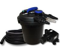 Wiltec Kit complet: CPF-180 Filtre de bassin à pression jusqu’à 6000 L avec 11 Watt UV-C lampe uv, HJ-5000 ECO pompe de filtration 4000l/h 65W, 25m Tuyau 25 mm (1")