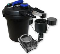 Wiltec Kit complet: CPF-250 Filtre de bassin à pression jusqu’à 10000 L avec 11W lampe uv, NEO8000 SuperEco pompe de filtration 8000l/h 70W, CSP-250 Écumeur avec pompe 2500l/h 45W