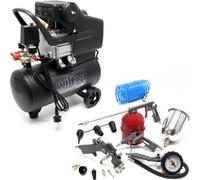Wiltec Kit Compresseur d'air avec Réservoir de 24 l – 540 x 260 x 600 mm – 1100 W 1,5 CV – 206 l/min – Outil d’atelier Mobile avec Roues et Poignée – Avec 13 accessoires