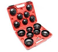 WilTec Kit de 14 pcs. de Coiffes ou Clés de filtre à huile - 65-100 mm - avec Mandrin 10 mm et Adaptateur 12,7 mm - dans un Coffret - grande compatibilité
