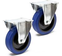 Wiltec Kit de 2 Roulettes fixes – Ø 160 mm – Capacité de charge 300 kg – Roue en plastique bleu avec Plaque de montage – Dispositif de transport, usage sans traces