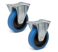 Wiltec Kit de 2 Roulettes fixes - Ø 160 mm - Capacité de charge 300 kg - Roue en plastique bleu avec Plaque de montage - Dispositif de transport, usage sans traces
