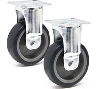 Wiltec Kit de 2 Roulettes fixes – Ø 75 mm – Capacité de charge 75 kg – Roue en plastique gris avec Plaque de montage – Dispositif de transport, usage sans traces