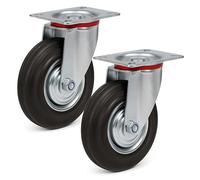 Wiltec Kit de 2 Roulettes pivotantes en caoutchouc plein - Ø 125 mm - Capacité de charge 100 kg - Roue avec Jante en métal et Plaque de montage - Transport Appareil Accessoire Meuble