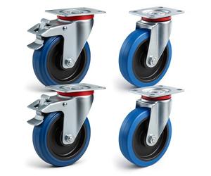 Wiltec Kit de 4 Roulettes - Ø 160 mm - Capacité de charge 300 kg - 2 x Roulette pivotante, 2 x Roulette fixe - Roue en caoutchouc avec Plaque de montage et Frein - Dispositif de transport, diable