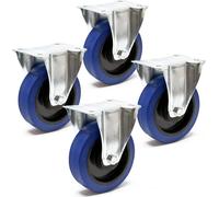 Wiltec Kit de 4 Roulettes fixes – Ø 160 mm – Capacité de charge 300 kg – Roue en plastique bleu avec Plaque de montage – Dispositif de transport, usage sans traces