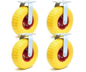 Wiltec Kit de 4 roulettes fixes de transport - Ø 265 mm - Capacité de charge max. 150 kg - Roue increvable en PU jaune - avec Jantes en métal - Dispositif de transport