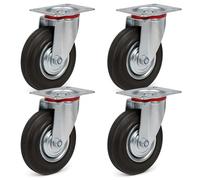 Wiltec Kit de 4 Roulettes pivotantes en caoutchouc plein - Ø 200 mm - Capacité de charge 150 kg - Roue avec Jante en métal et Plaque de montage - Transport Appareil Accessoire Meuble