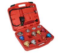 WilTec Kit de Testeur de Pression du Système de Refroidissement - Coffret avec 14 pcs. - avec Bouchon Codage par Couleur & Pompe Test