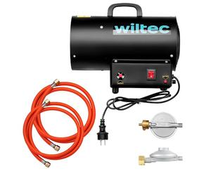 Wiltec Kit Générateur de chaleur et Pressostat raccords IT - Puissance calorifique 15 kW, moteur 30 W - Débit d’air 320 m³/h - Fonctionnement sur gaz GPL - avec régulateur et tuyau - Canon air chaud
