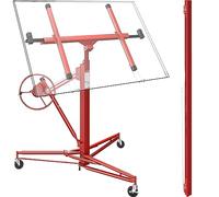 Wiltec KIT Lève-panneaux XXL Panneaux placoplâtre avec Extension rallonge 140 cm - Hauteur 140-350cm / Charge max 68 kg/Angle d'inclinaison 60° / 3 roulettes - Lève-plaque Monte panneau - rouge