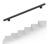 WilTec Kit Main Courante Escalier 190cm Noire Acier Revêtement par Poudre Rambarde Support Mural Poignée Maintien sûr