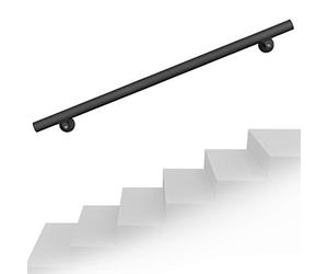 WilTec Kit Main courante Escalier 190cm Noire Acier Revêtement par poudre Rambarde Support mural Poignée Maintien sûr