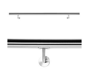 WilTec Kit Main courante Escalier 200cm Acier affiné V2A Garde-corps Rambarde Support mural Dispositif de fixation Balustrade Logement Entreprise