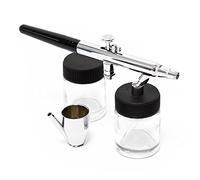 Wiltec Kit Pistolet aérographe professionnel Modèle 128 - Action double DA - avec Buse 0,35 mm - Godets 5/22 ml - Tatouage, bronzage, maquillage, modélisme airbrush