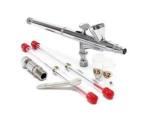 Wiltec Kit Pistolet aérographe professionnel Modèle 136 Type T - Action double DA - avec Buses 0,2/0,3/0,5 mm - Godet 3 ml - Tatouage, bronzage, maquillage, modélisme airbrush