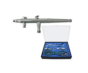 Wiltec Kit Pistolet aérographe professionnel Modèle 186K - Action double DA - avec Buses 0,2/0,3/0,5 mm - Godets 2/8 / 13 ml - Mini-filtre - Tatouage, bronzage, maquillage, modélisme airbrush