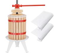 Wiltec Kit Presse à fruits avec 3 torchons – 345 x 345 x 575 mm – capacité 6 L – avec Panier en hêtre et Sac de filtrage – Pressoir manuel pour Moût de pomme poire raisins baies – Vin Cidre