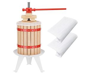 WilTec Kit Presse à Fruits avec 3 torchons - 370 x 370 x 700 mm - capacité 18 L - avec Panier en hêtre et Sac de filtrage - Pressoir Manuel pour Moût de Pomme Poire Raisins Baies - Vin Cidre