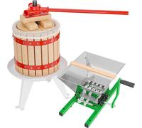 Wiltec Kit Presse et Broyeur à fruits – capacité 7 L / 12 L – avec Entonnoir en acier, Panier en hêtre et Torchon Sac de filtrage – Pressoir manuel pour Moût de pomme poire raisins baies – Vin Cidre