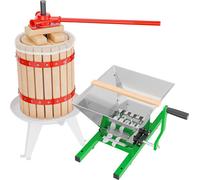 Wiltec Kit Presse et Broyeur à fruits – capacité 7 L / 6 L – avec Entonnoir en acier, Panier en hêtre et Torchon Sac de filtrage – Pressoir manuel pour Moût de pomme poire raisins baies – Vin Cidre