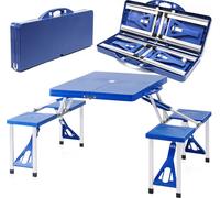 Wiltec Kit Table de camping pliante, 1330 x 845 x 670 mm, avec 4 sièges solidaires, table portable PE-HD/alu, extérieur, BBQ, fêtes, barbecue, pique-nique