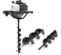 Wiltec Kit Tarière thermique à essence – Moteur 2 temps 2,2 kW 3 CV – Cylindrée 63 cm³ – Perceuse sol Trépan pour Clôture Sylviculture Jardinage Aménagement – Vis sans fin incluses de 100, 150, 200 mm