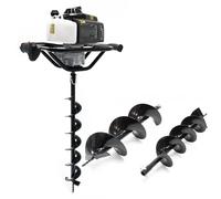 Wiltec Kit Tarière thermique à essence - Moteur 2 temps 2,2 kW 3 CV - Cylindrée 63 cm³ - Perceuse sol Trépan pour Clôture Sylviculture Jardinage Aménagement - Vis sans fin incluses de 100, 150, 200 mm