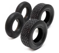 Wiltec Lot 2x Pneu 15x6.00-6 et 2x Chambre à air - Valve coudée - 350 x 350 x 140 mm - 4 PR - capacité de charge 200 kg - pour Tondeuse à gazon Tracteur à pelouse Brouette Chariot Diable