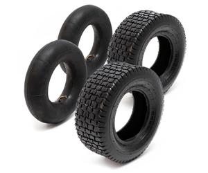 Wiltec Lot 2x Pneu 15x6.00-6 et 2x Chambre à air - Valve coudée - 350 x 350 x 140 mm - 4 PR - capacité de charge 200 kg - pour Tondeuse à gazon Tracteur à pelouse Brouette Chariot Diable