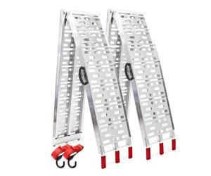 Wiltec Lot de 2X Rampe de Chargement Pliable 2260 x 295 mm - capacité de Charge Max. 680 kg - avec poignées - Profil à Trous - en Aluminium - Rampe d'accès Utilitaire Moto ATV Quad remorque