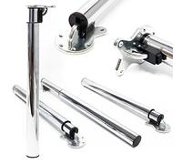 WilTec Lot de 4X Pied de Table V3-100 x 140 x 700 mm/Ø 60 mm - en Acier Inoxydable - Finition chromée - Montage Mural - Piètement Support de Bureau Réglable pour Plan de Travail Salle à Manger