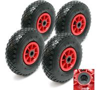 Wiltec Lot de 4x Roue complète 3.00-4 pour Diable – 255 x 255 x 85 mm – Avec Chambre à air et Jante – Valve coudée TR87 – capacité de charge max. 90 kg – pour Roue Brouette Chariot