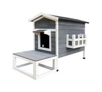 Wiltec Maisonnette pour Chat - 580 x 736 x 1049 mm - en Bois résistant - avec Pavillon, Terrasse, Entrée, Porte arrière de Secours - Cabane Abri Niche pour Chatons Outdoor Maisonnette extérieure