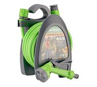 Wiltec Mini Dévidoir de tuyau PP Orange Tuyau 10 m en PVC 2 Connecteurs 3/8"" Robinet 1/2"" et 3/4"" Buse réglable Enrouleur de tuyau A